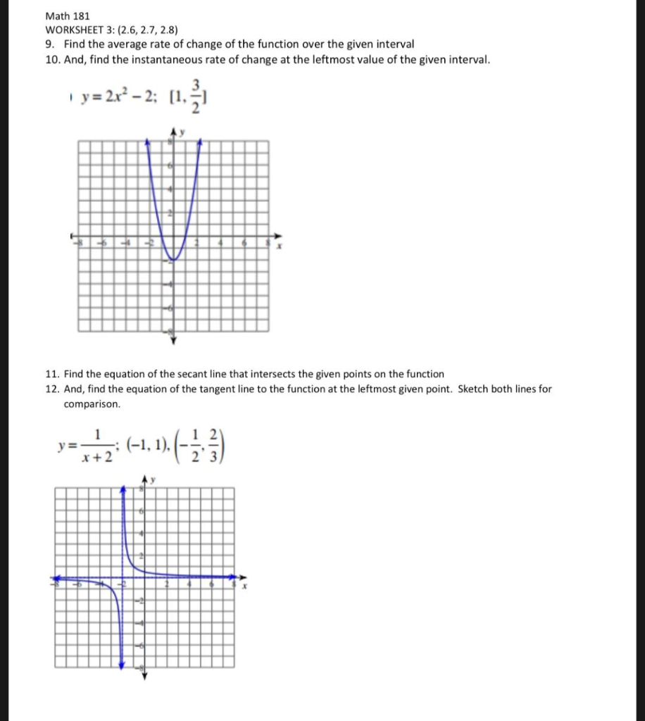 Solved Math 181 WORKSHEET 3 2 6 2 7 2 8 9 Find The Chegg