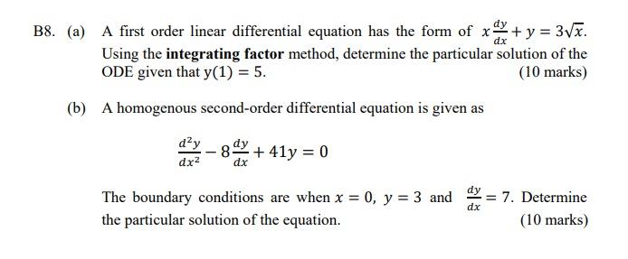 Solved (a) A first order linear differential equation has | Chegg.com