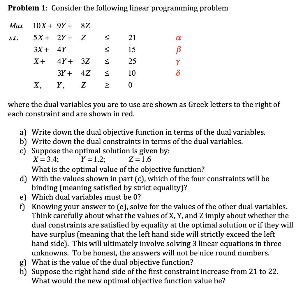 Problem 1: Consider the following linear programming | Chegg.com