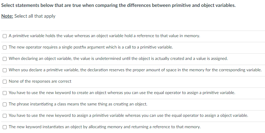 Solved Select statements below that are true when comparing | Chegg.com