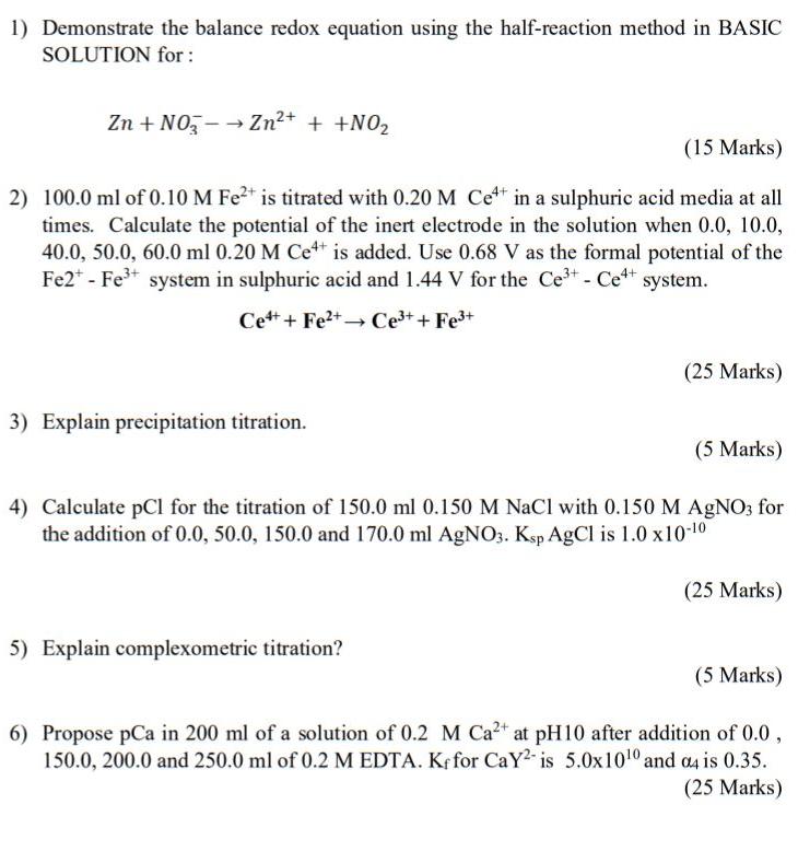 Solved 1) Demonstrate the balance redox equation using the | Chegg.com