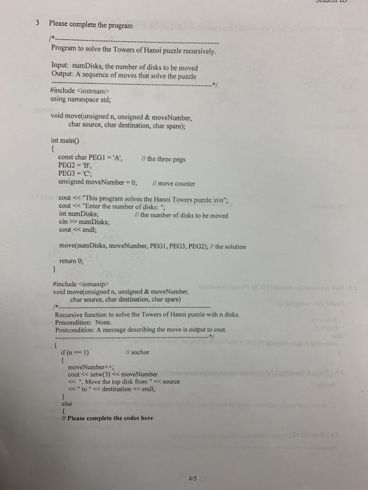 Solved 3 Please complete the program Program to solve the | Chegg.com