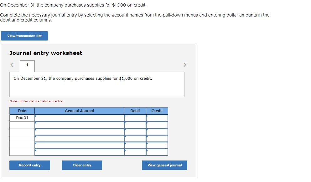 Solved On December 31, the company purchases supplies for