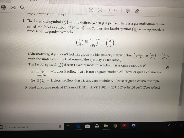 Solved 4. The Legendre symbol () is only defined when p is