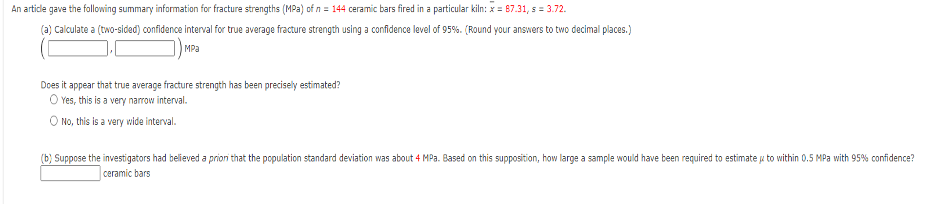 Solved An article gave the following summary information for | Chegg.com