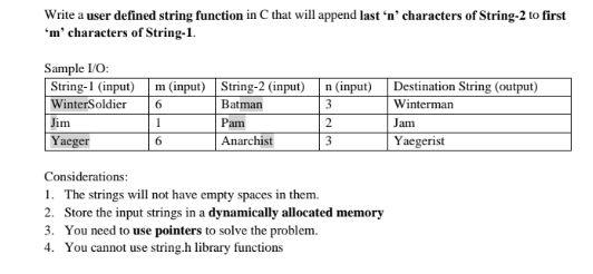 Solved Write a user defined string function in C that will | Chegg.com