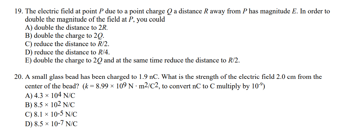 Solved 19. The electric field at point P due to a point | Chegg.com