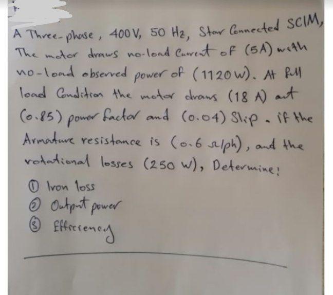 Solved A Three-phase, 400V, 50 Hz, Star Connected SCIM, The | Chegg.com