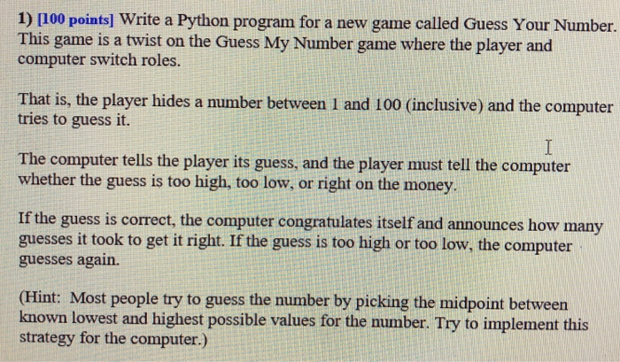 Solved 1) [100 pointsl Write a Python program for a new game | Chegg.com