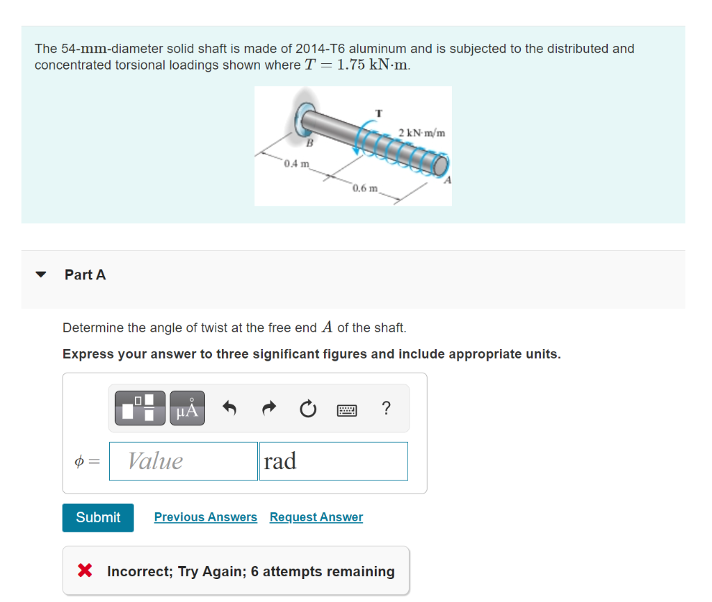 Solved The 54-mm-diameter solid shaft is made of 2014-T6 | Chegg.com