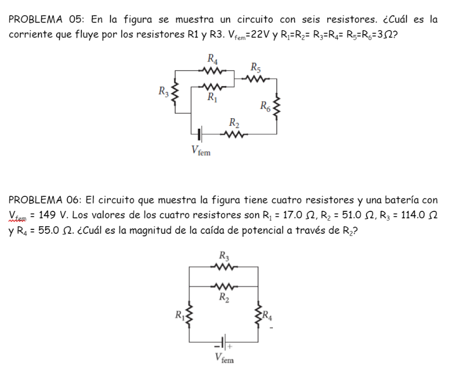 PROBLEMA 05: En la figura se muestra un circuito con seis resistores. ¿Cuál es la corriente que fluye por los resistores \( R