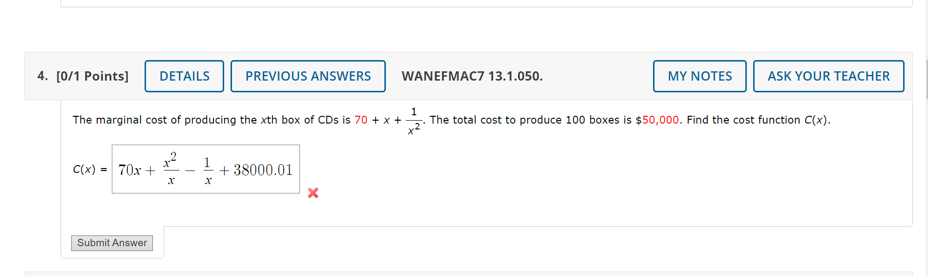 Solved The marginal cost of producing the xth box of CDs is