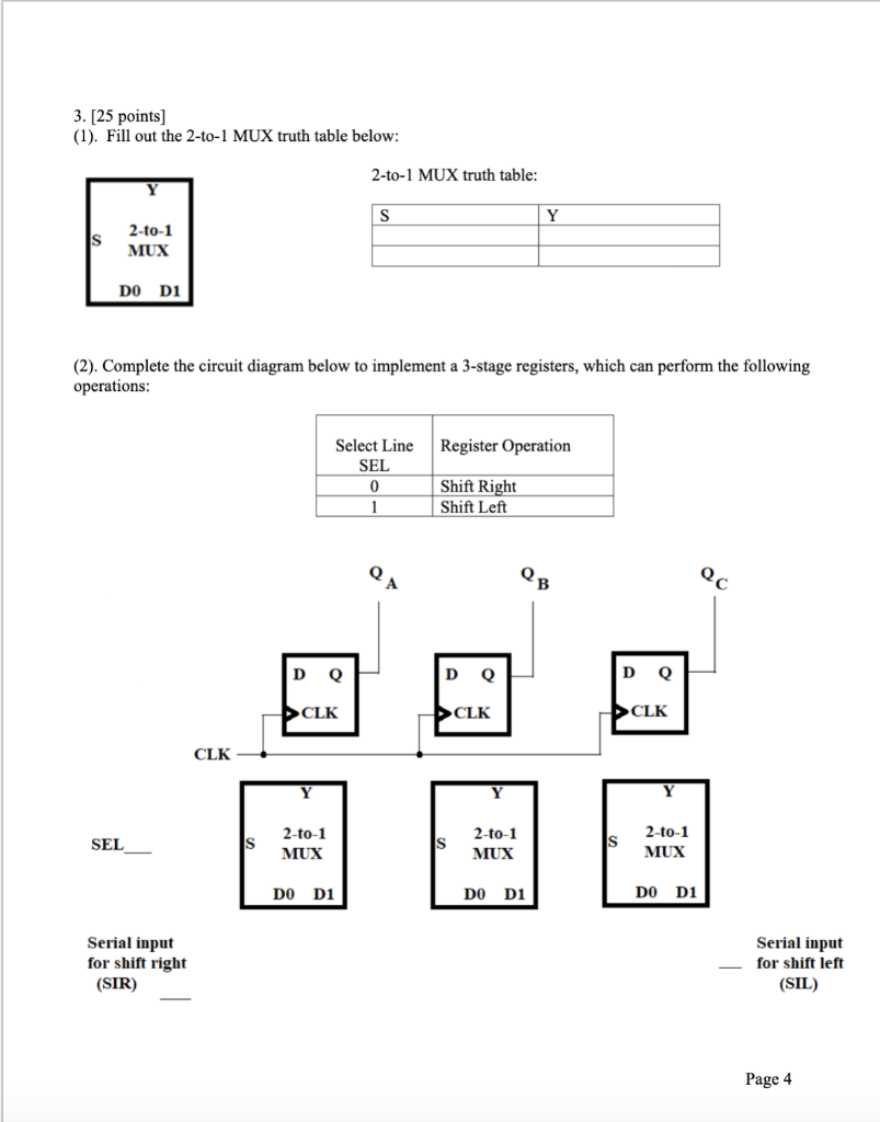 truth table for 2 to 1 mux