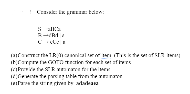 Solved Consider The Grammar Below: S→aBCaB→dBd∣aC→eCe∣a (a) | Chegg.com