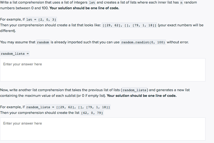 Solved Write a list comprehension that uses a list of | Chegg.com