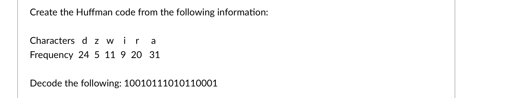Solved Create the Huffman code from the following | Chegg.com