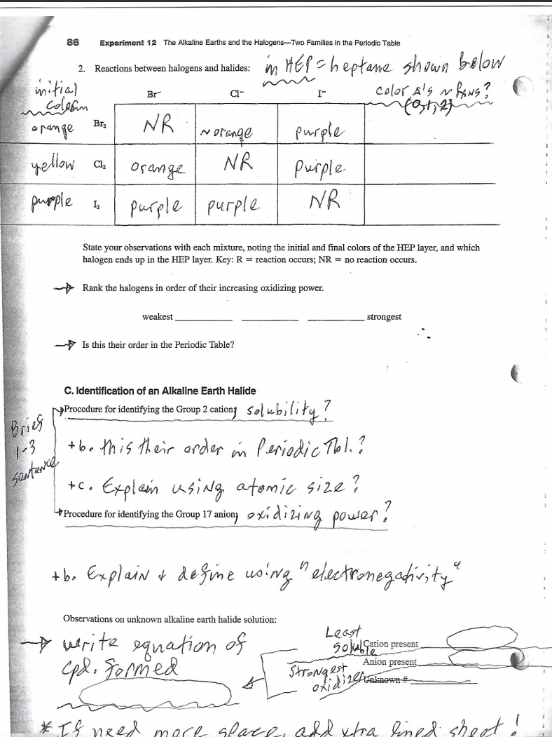 86 Experiment 12 The Alkaline Earths And The Chegg 