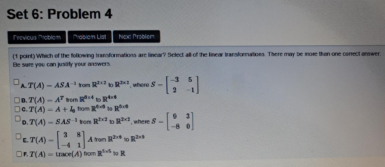 Solved (1 point) Which of the following transformations are | Chegg.com