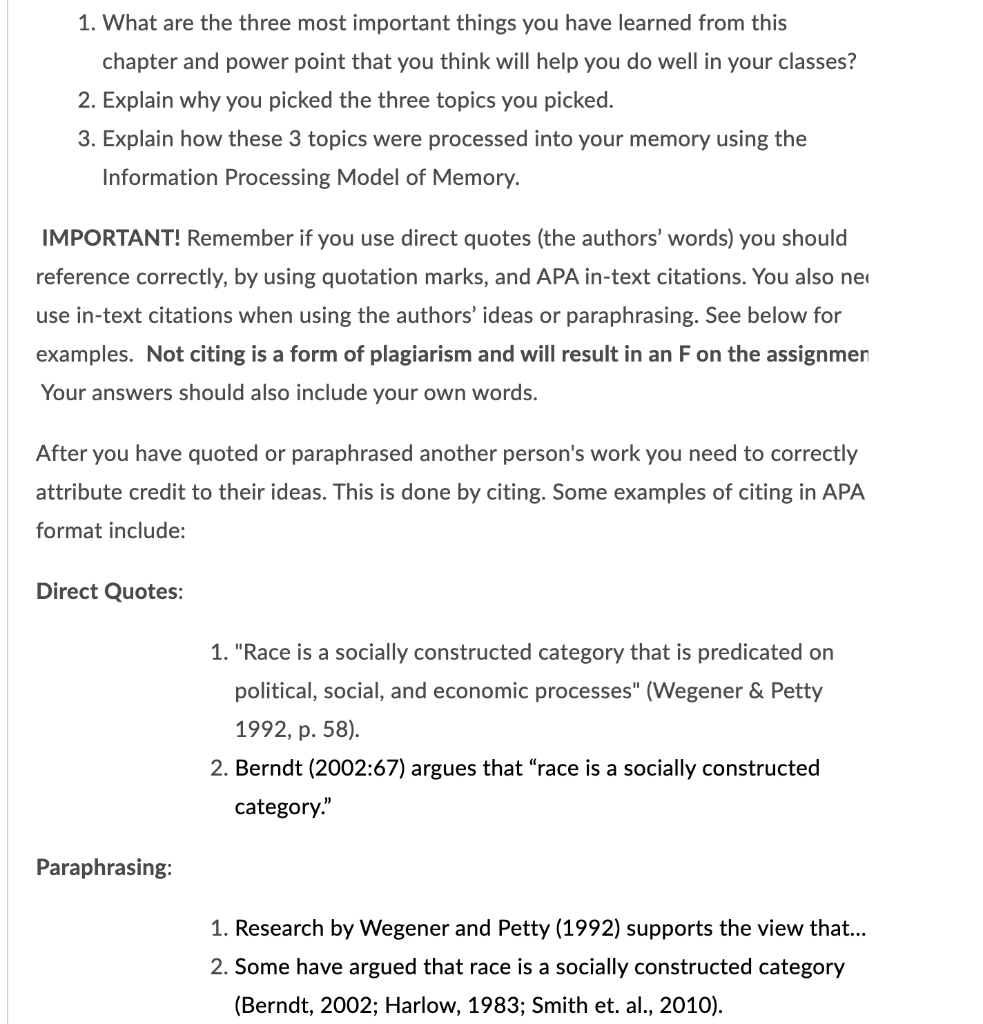 1. What are the three most important things you have