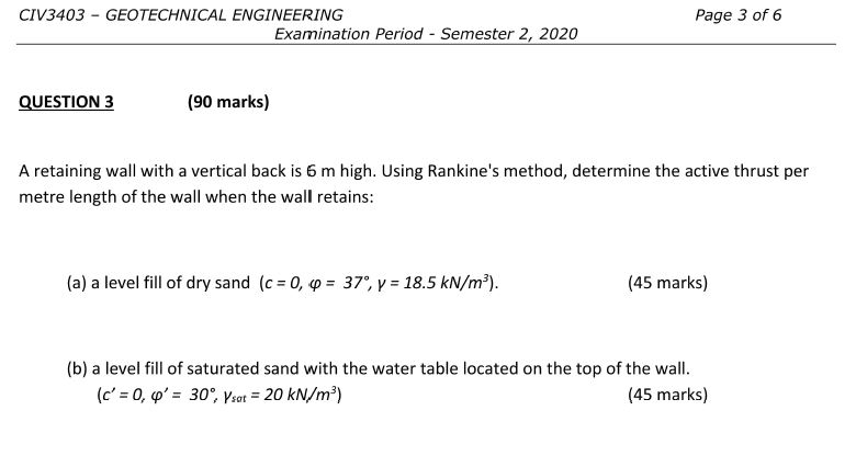Solved CIV3403 - GEOTECHNICAL ENGINEERING Examination Period | Chegg.com