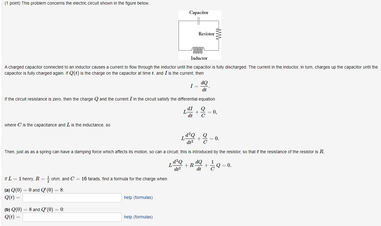 Solved (1 point) This problem concerns the electric circuit | Chegg.com