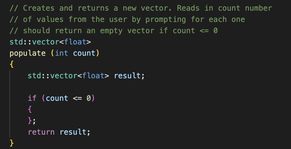 Solved // Creates and returns a new vector: Reads in count | Chegg.com