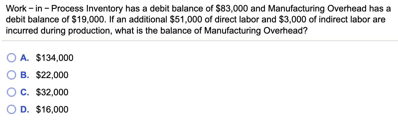 Solved Work – in - Process Inventory has a debit balance of | Chegg.com