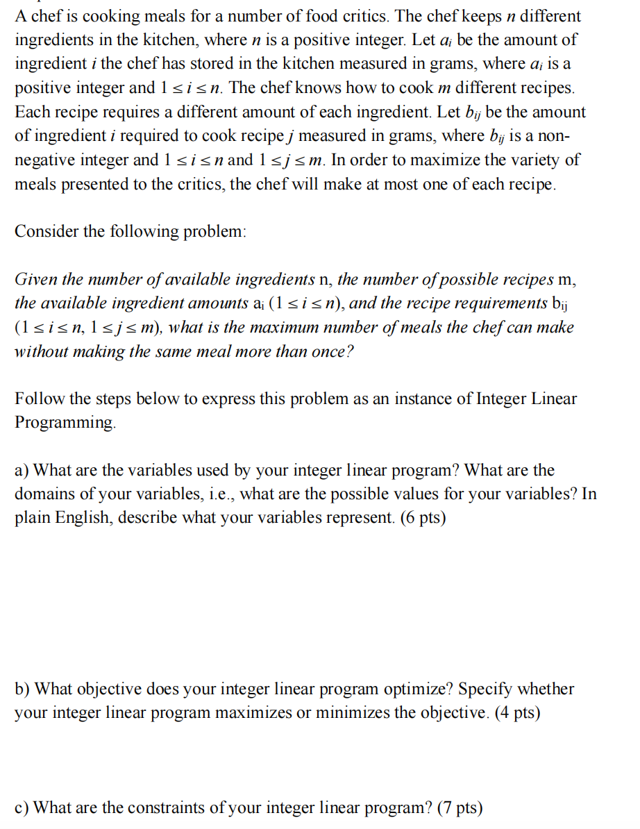 Solved A chef is cooking meals for a number of food critics. | Chegg.com