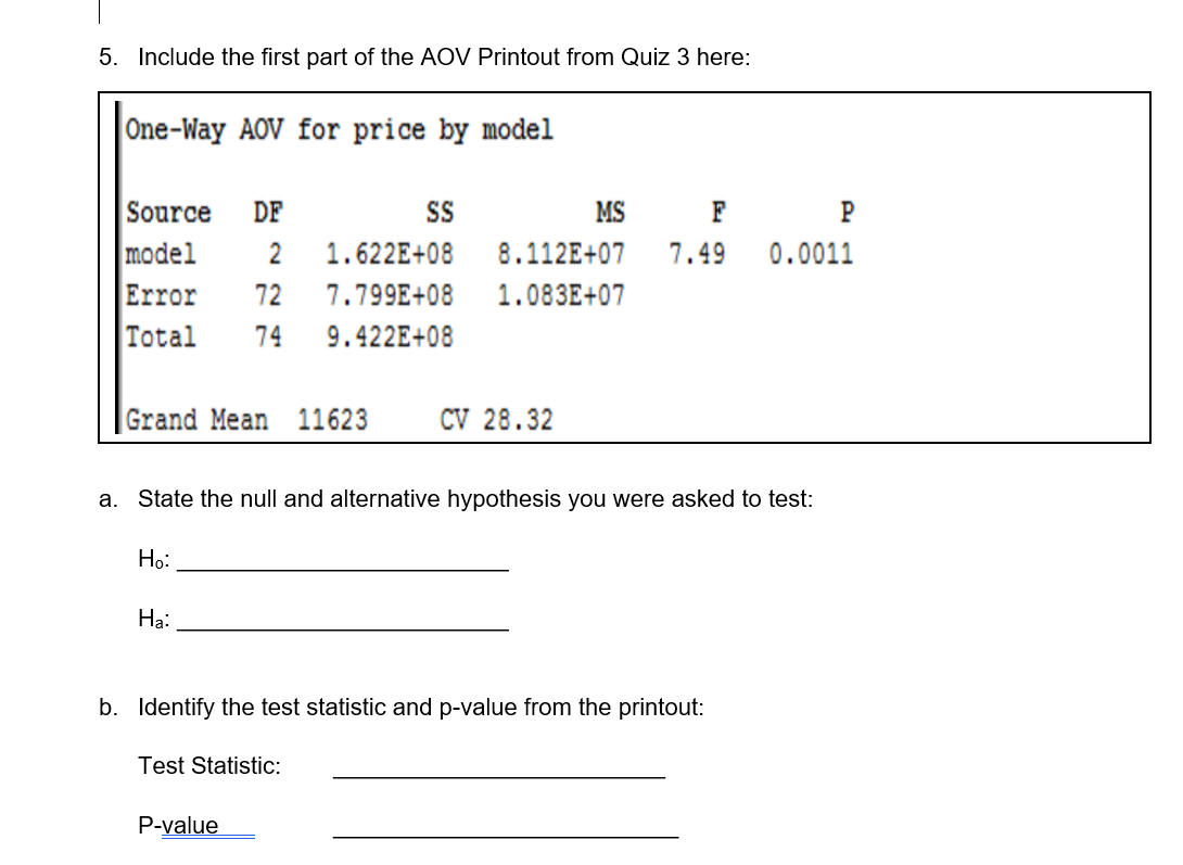 Solved 5. Include the first part of the AOV Printout from | Chegg.com