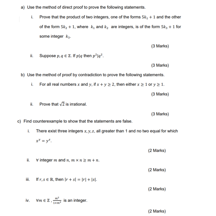 Solved a) Use the method of direct proof to prove the | Chegg.com