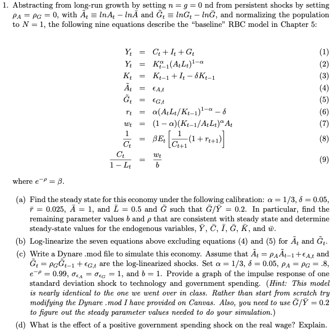 Solved 1. Abstracting from long-run growth by setting n=g=0 | Chegg.com