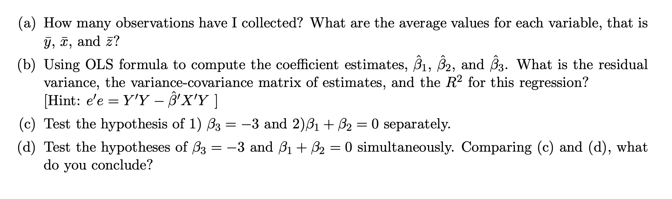 4. (Statistical Inference) Given the following model, | Chegg.com