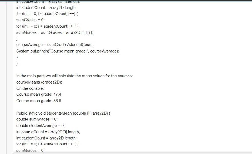 Solved TASK-12B: You have a 2d array filled with grades of | Chegg.com