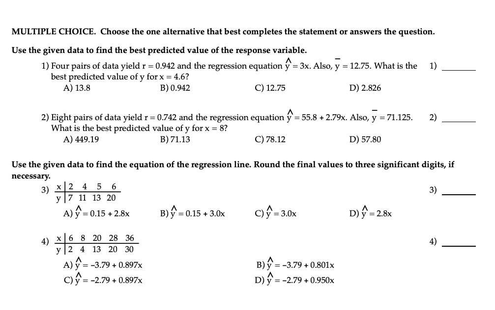 Solved MULTIPLE CHOICE. Choose The One Alternative That Best | Chegg.com