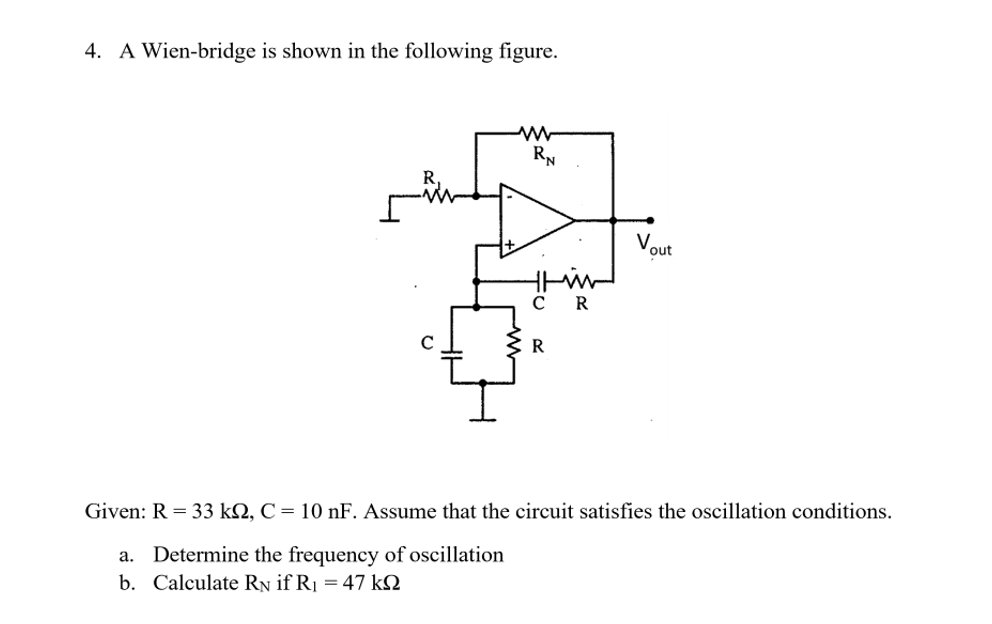 Solved 4. A Wien-bridge is shown in the following figure. w | Chegg.com