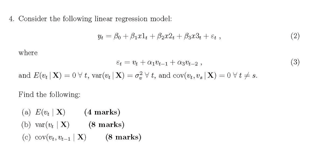 Solved 4. Consider The Following Linear Regression Model: Yt | Chegg.com