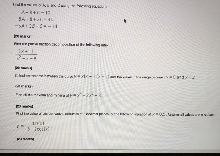 Solved Find The Values Of A, B And C Using The Following | Chegg.com