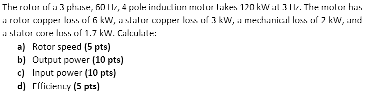 Solved The rotor of a 3 phase, 60 Hz, 4 pole induction motor | Chegg.com