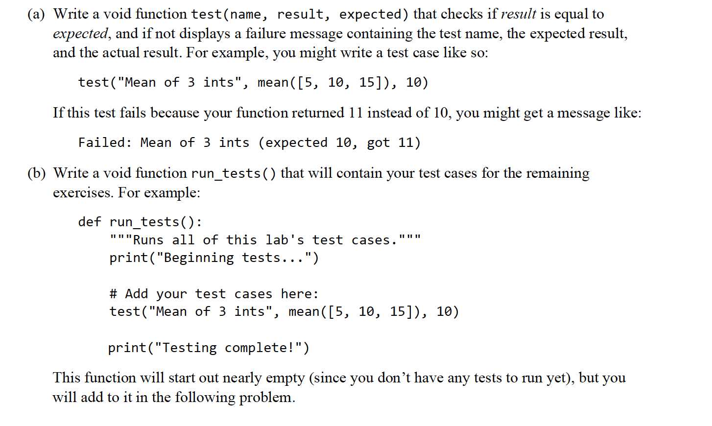 Solved (a) Write a void function test(name, result, | Chegg.com