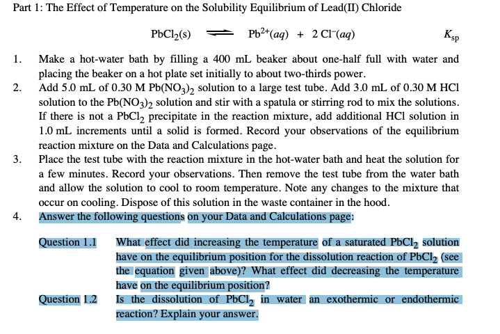 Solved Part 1: The Effect of Temperature on the Solubility | Chegg.com