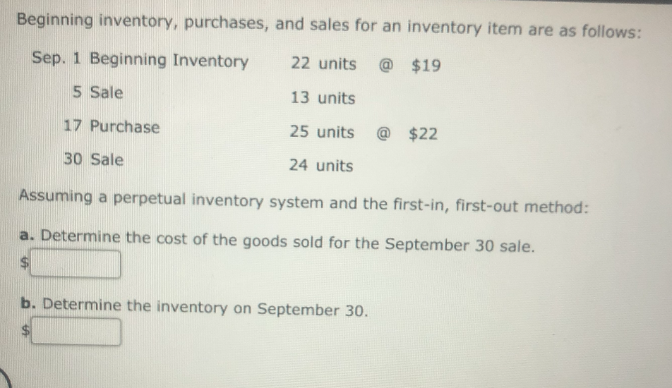 Solved Beginning Inventory, Purchases, And Sales For An | Chegg.com