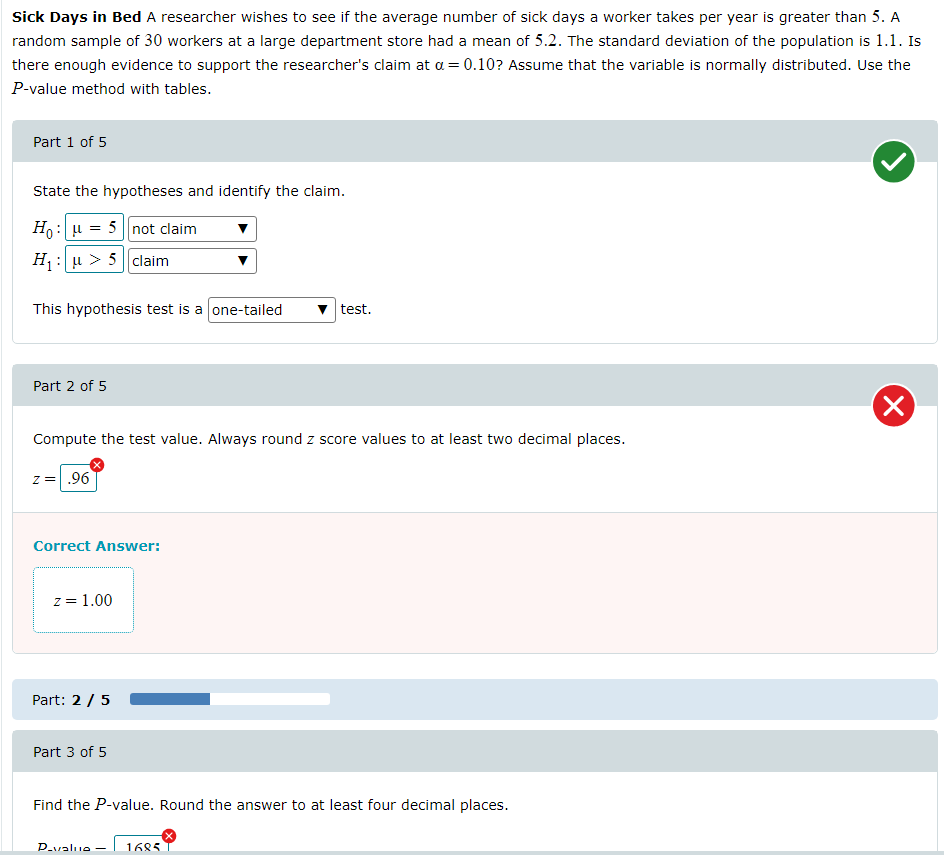Solved Sick Days in Bed A researcher wishes to see if the | Chegg.com