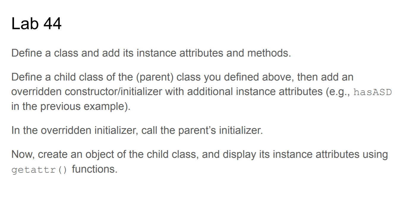 Solved Lab 44 Define a class and add its instance attributes | Chegg.com