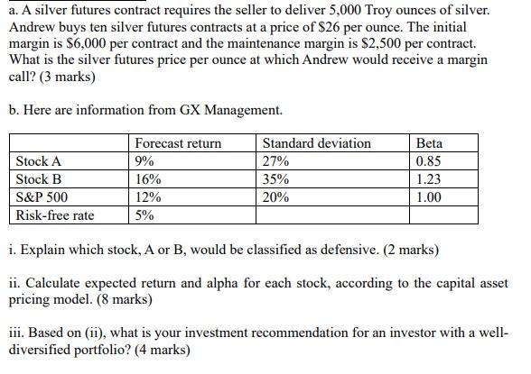 Solved a. A silver futures contract requires the seller to | Chegg.com