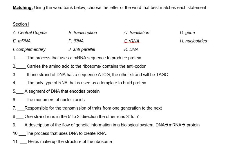 Solved Matching: Using the word bank below, choose the | Chegg.com