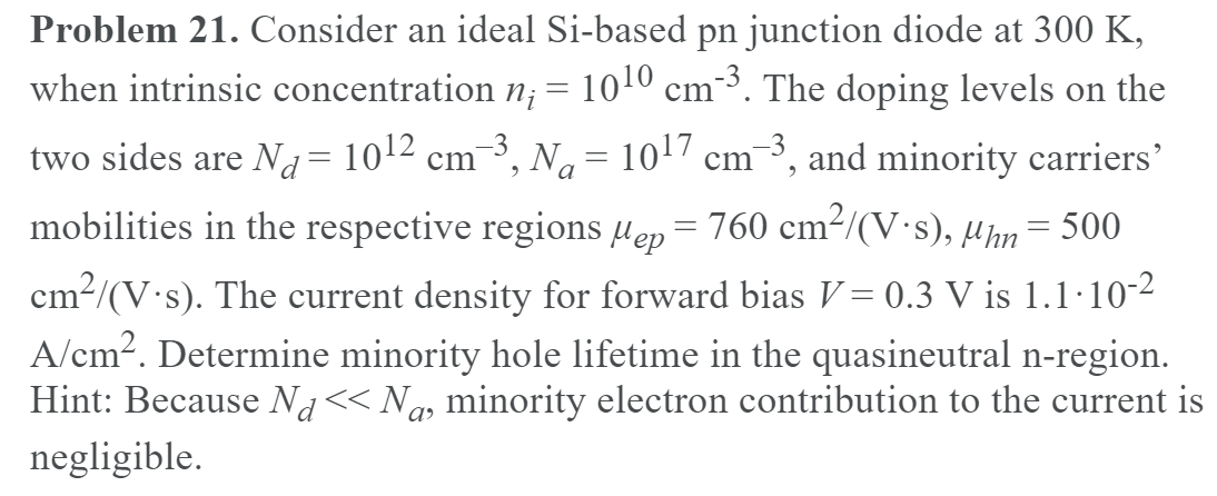 Solved Problem 21. Consider an ideal Si-based pn junction | Chegg.com