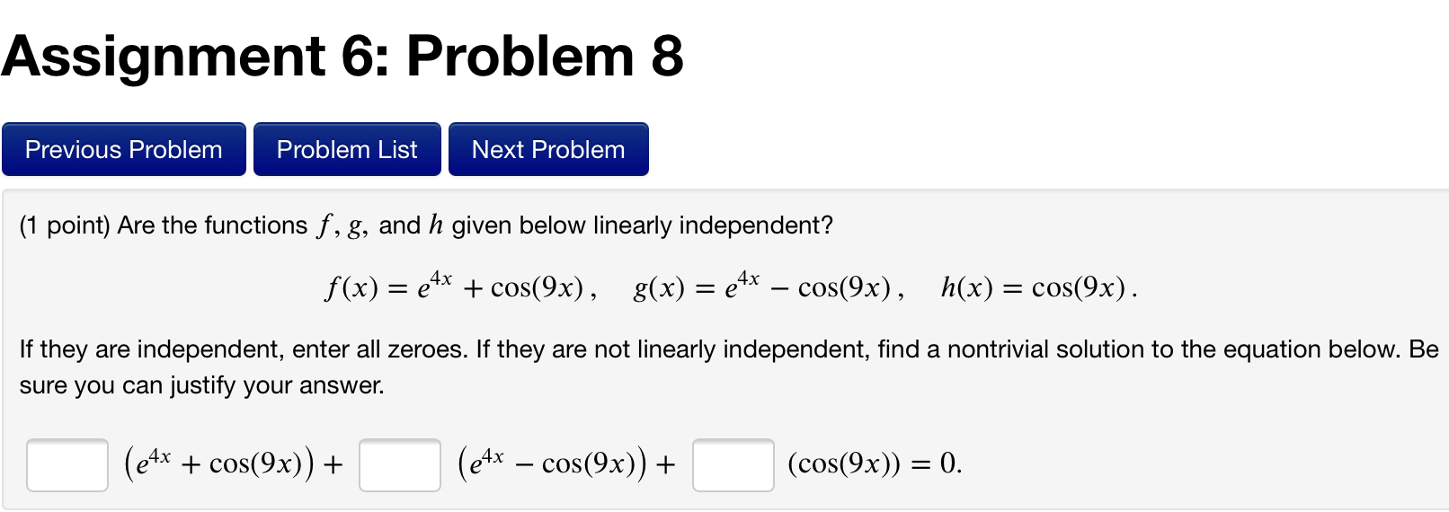 Solved Assignment 6: Problem 8 Previous Problem Problem List | Chegg.com