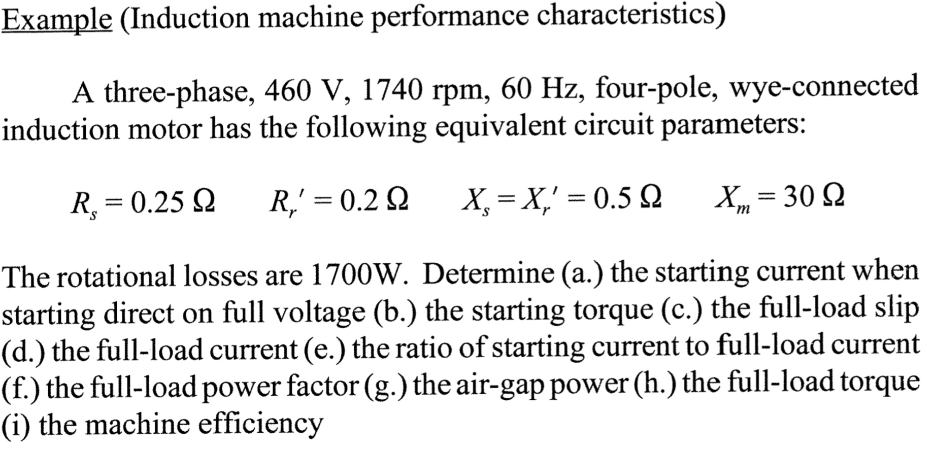 Incution Performance Solved Example (Induction machine performance | Chegg.com