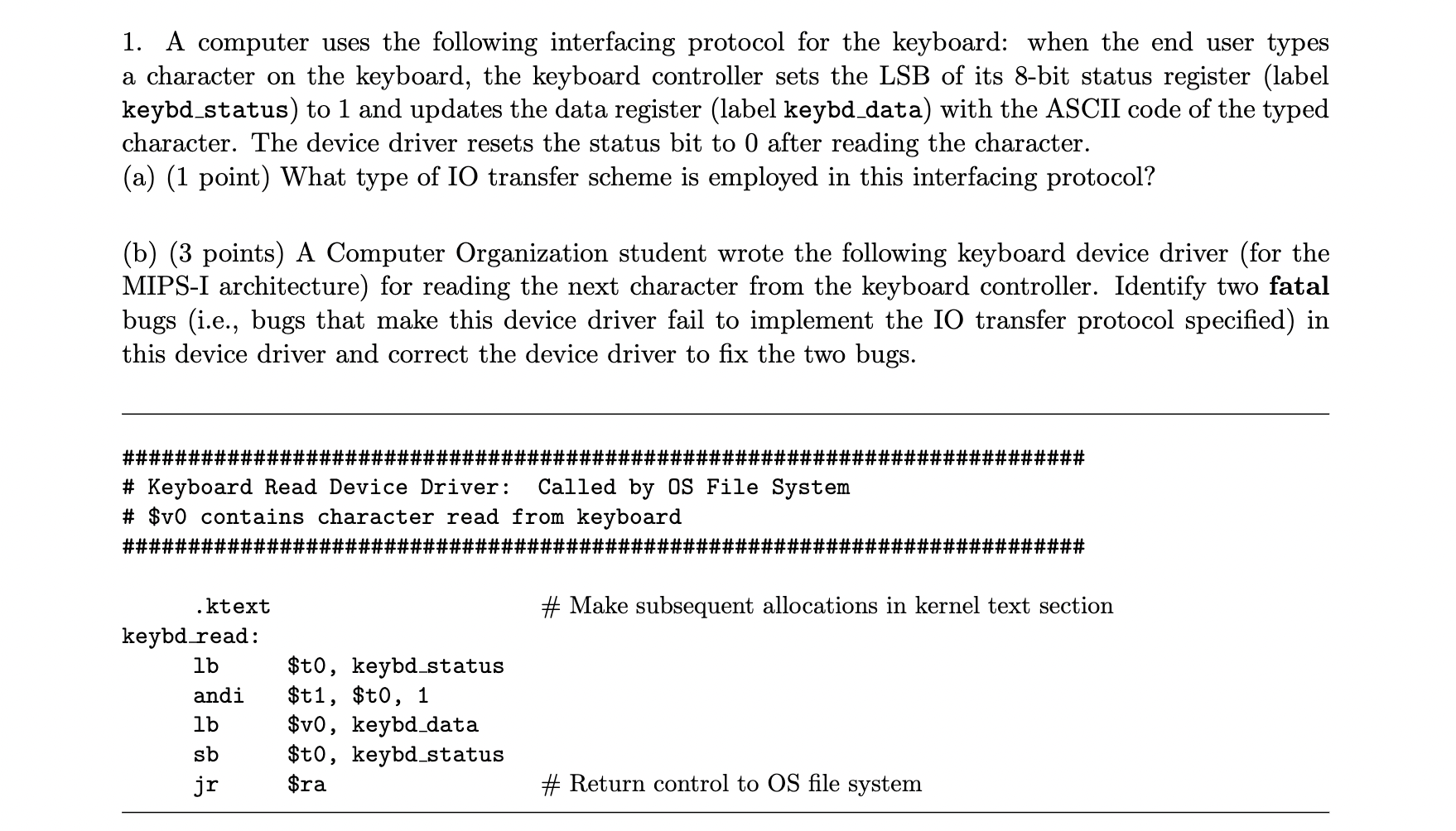 Solved 1. A computer uses the following interfacing protocol | Chegg.com
