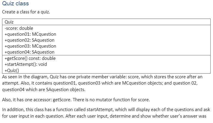 Solved Question class Create a class for a question. | Chegg.com